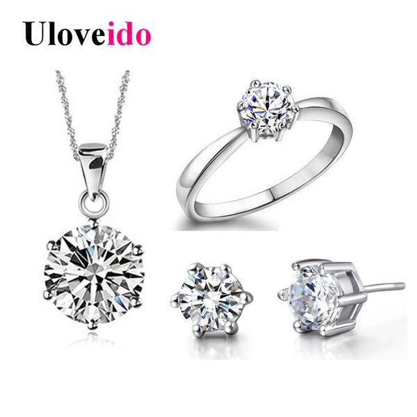 

40% off bridal wedding jewelry sets silver color jewelry earrings ring necklaces crystal necklace set ulove t043, Slivery;golden