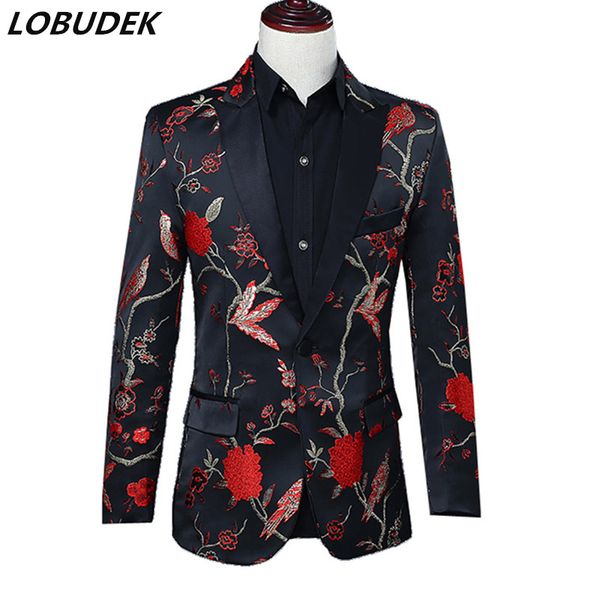 

chinese style embroidery men's suit jackets formal blazers bar host stage costume male singer chorus performance coat clothing, White;black