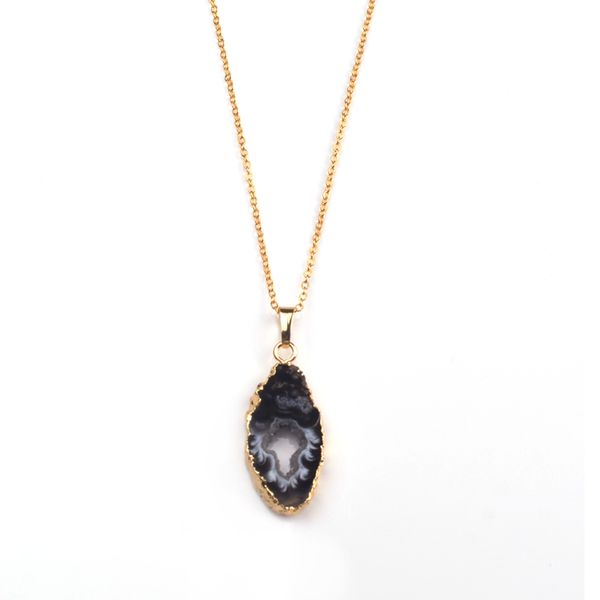 

charms druzy geode agates slice pendant necklace women geode agates necklaces pendants agates jewelry long boho layering, Black