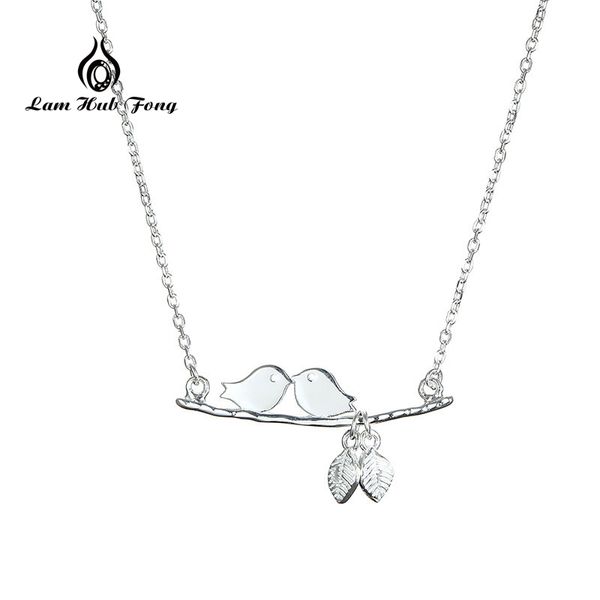 

delicate bird 925 necklace lovely golden two bird on branch leaves 16" chain necklace 925 sterling silver women jewelry 1 order