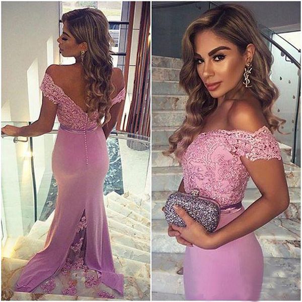

off shoulder pink mermaid prom dresses beaded lace appliques custom made formal evening party gowns, Black