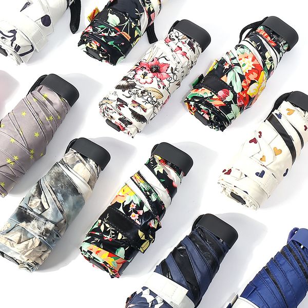 

mini five-folding pocket umbrella thicker black coating cloth anti-uv umbrella customizable logol sizes and colors multicolor 10 colors