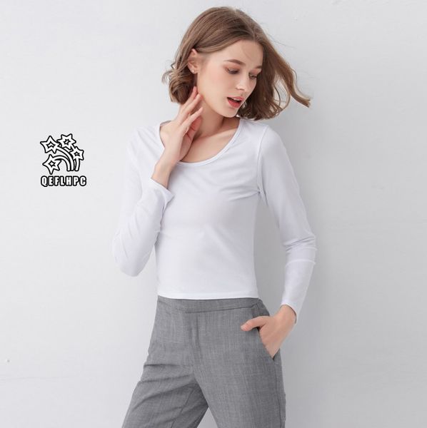 

autumn winter ladies bottoming shirt long sleeves black white t - shirt scoop neck elasticity women t-shirt women & tees short aal1892