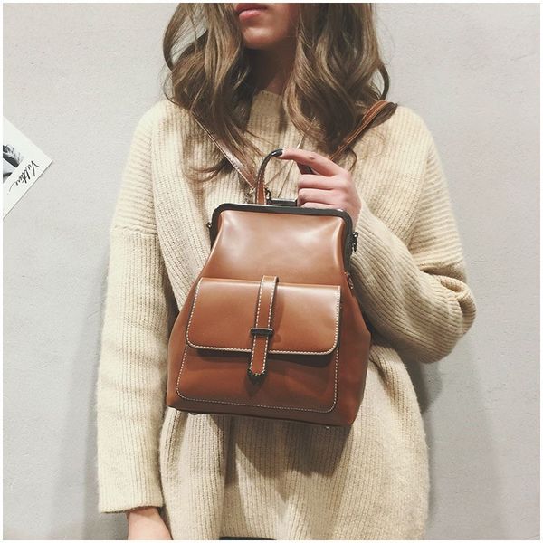 

2018 vintage hasp leather backpack female women school bags for teenagers girls luxury small backpacks retro sac a dos bagpack