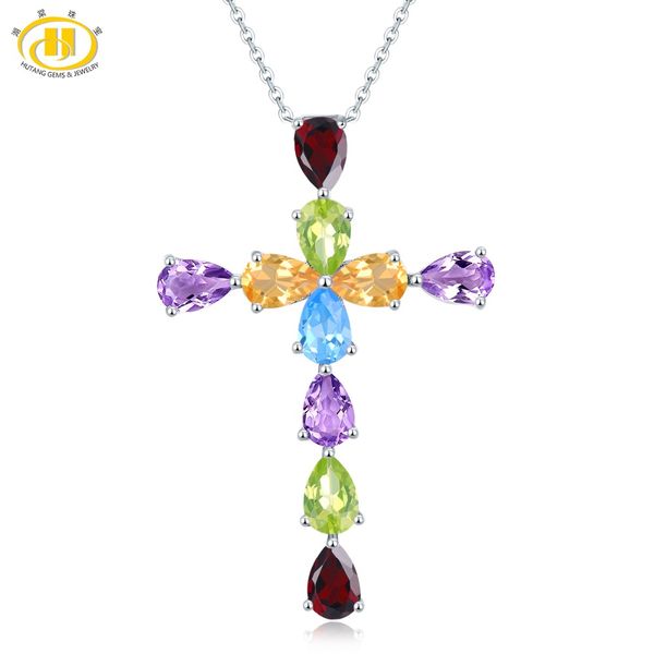 

hutang multi color gemstone pendant solid 925 sterling silver natural amethyst garnet citrine z fine fashion stone jewelry