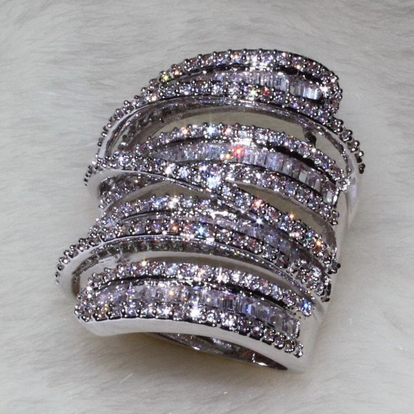 Choucong Mulheres Homens Moda anel de Largura Jóias 20ct Diamante 925 Sterling Silver Wedding Band Anel de Noivado