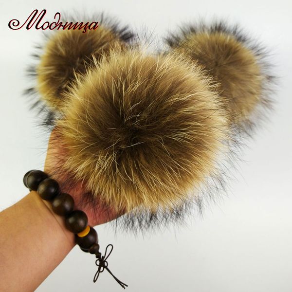 

real fur pompom hat winter hat for women knitted skullies beanies raccoon fur warm ear rhinestones thickened multicolor cap
