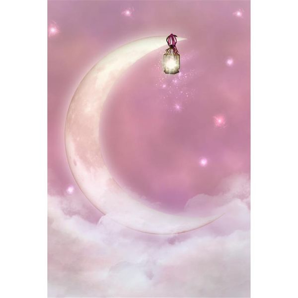 Märchen-Halbmond-Hintergrund für Fotografie, Genie-Lampe, Glühwürmchen, rosa Himmel, Wolken, Baby, Kinder, Party, Fotoautomaten-Hintergrund