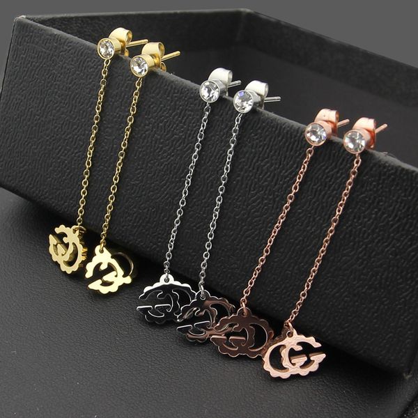 

Fashion boutique ladies earrings jewelry Single diamond hanging hollow G-pattern female earrings European and American style