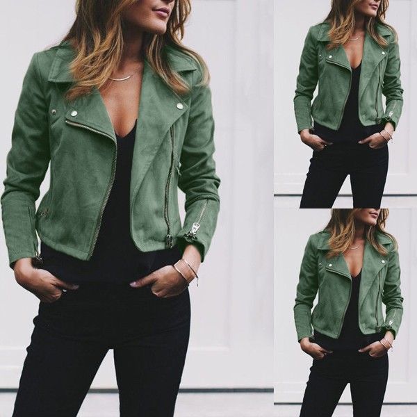 

outerwear & coats jackets womens ladies retro rivet zipper up bomber casual outwear coats and jackets women 2018aug10, Black;brown