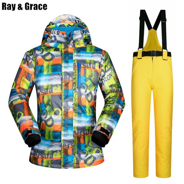 

ray grace outdoor ski suit men winter thermal jacket pants set snowboarding mountain skiing clothing waterproof windproof snow