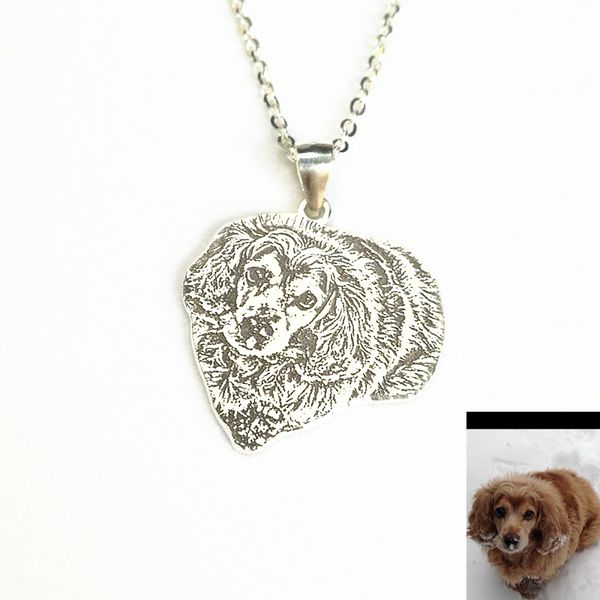 

custom portrait dog pet p necklace handmade dogs picture charm personalized pet memorial jewelry losspet pendant gift, Silver