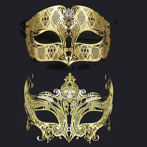 

1 set black gold silver rhinestone crown wedding venetian masquerade couple mask metal costume prom party mask lot