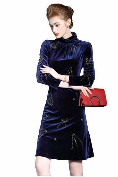 

flying roc casual knee length women dress long sleeve evening party dress summer autumn female slim brand new dresses, White;black