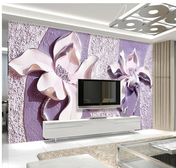 

embossed purple magnolia 3d tv background wall 3d wall murals wallpaper