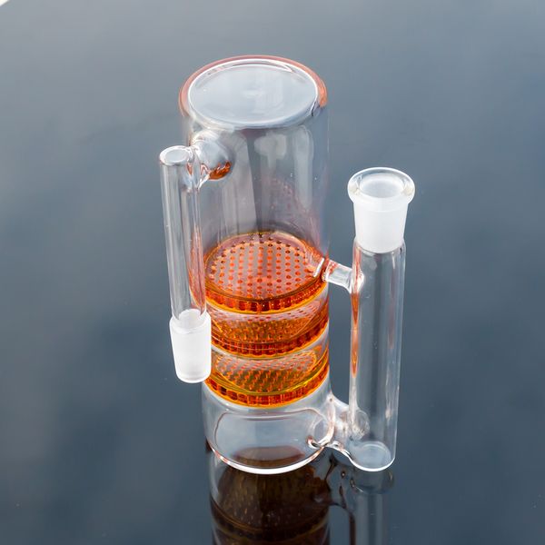 Wasserpfeifen, Glas-Aschefänger, Recycler, drei Waben-Perc-Aschefänger, 14-mm-18-mm-Verbindung, Bubbler-Rohre, mundgeblasene Bohrinseln, Zubehör