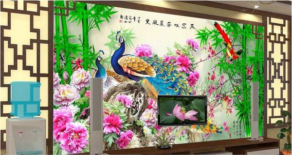 

3d wallpaper custom p peacock flower bird bamboo background wall living room home decoration 3d wall muals wall paper for walls 3 d