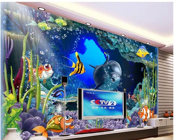 

подгонянный 3d обои 3d подводный мир мультфильм детская комната фон стены роспись