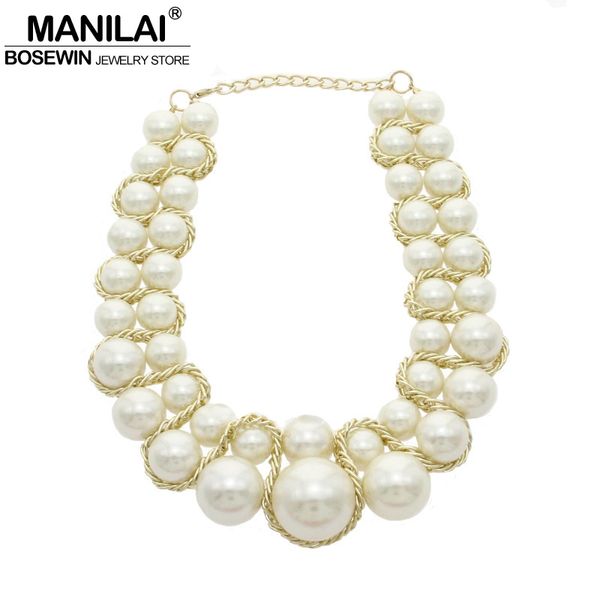 

whole salemanilai factory prbib chunky imitation pearl necklaces women fashion jewelry chains cross beads choker statement necklaces, Golden;silver
