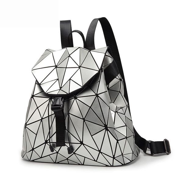 

women backpack luminous geometric plaid sequin female backpacfor teenage girls bagpack drawstring bag holographic backpack