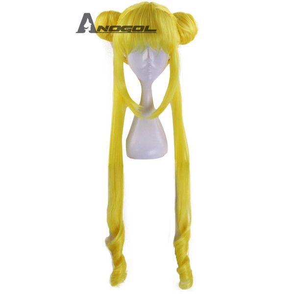 Parrucca Cosplay Anogol Sailor Moon Parrucche Pretty Soldier Capelli sintetici gialli lunghi