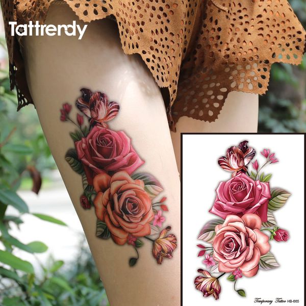 Acheter 1 Pièce Indien Arabe Faux Tatouages Temporaires Autocollants 3d Rose Fleurs Bras épaule Tatouage Imperméable à Leau Pour Les Femmes Grand