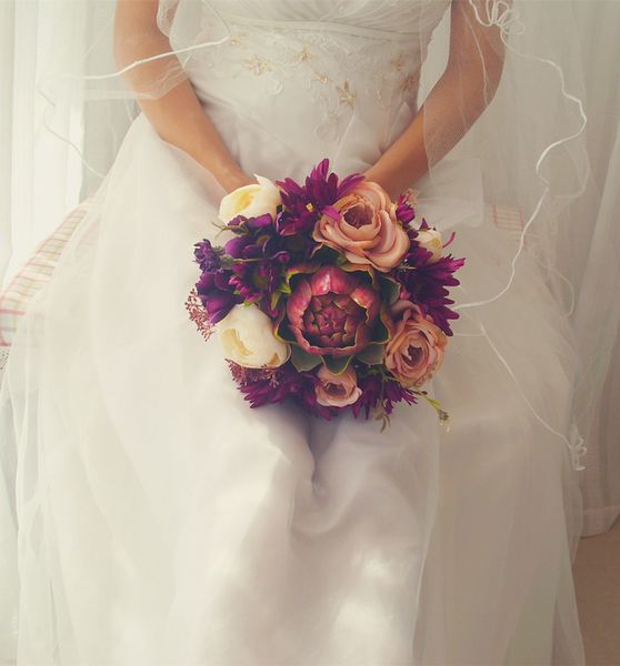 

vintage purple bridal bouquet round style bouquet