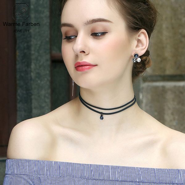 

warme farben crystal from women necklace fine jewelry pendant clavicle choker necklace with black double rope chain, Silver
