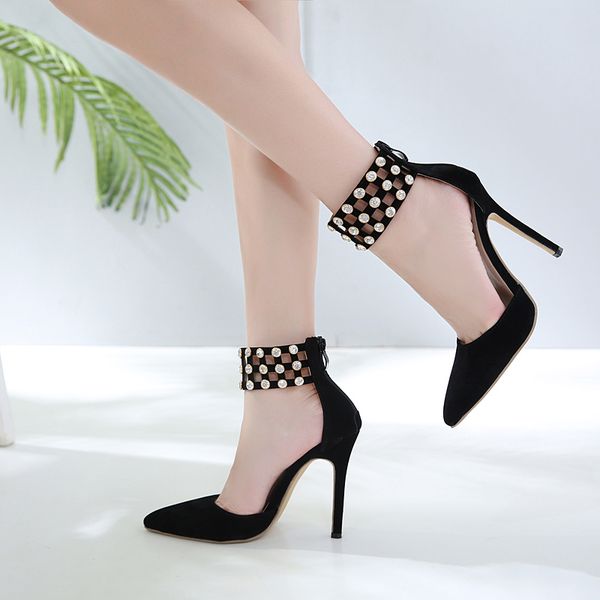 

women bdesigner shoes rhinestone high heels pumps office lady shoes size 35 to 40, Black