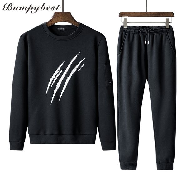 

bumpybeast men's sportswear 2018 spring autumn tracksuit men pullover o-neck sweatshirts +pants casual sets chandal size 4xl 673, Gray