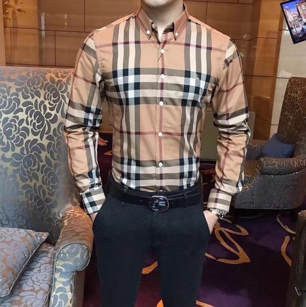 

2018 Luxury Brand дизайн с длинным рукавом мужские повседневные рубашки B612A ВЕЛИКОБРИТАН