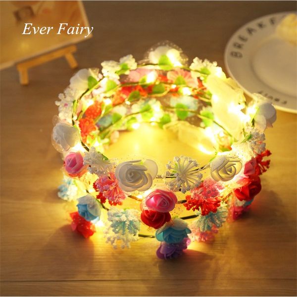 

2018 girl shiny rose headdress flower head wreath for hair floral headband hair accessories flower crown glowing wreaths