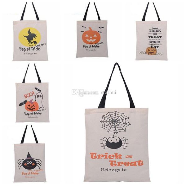 

new halloween sacks candy gifts bag handbag reusable canvas tote bag cartoon canvas tote pumpkin spider print shoulder bag 36*46cm wx-b14