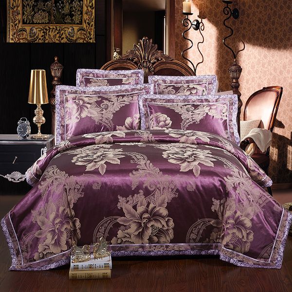 

2017 luxury silk cotton turquoise satin jacquard wedding bedding sets 4/6pcs king  size duvet cover bed linen set