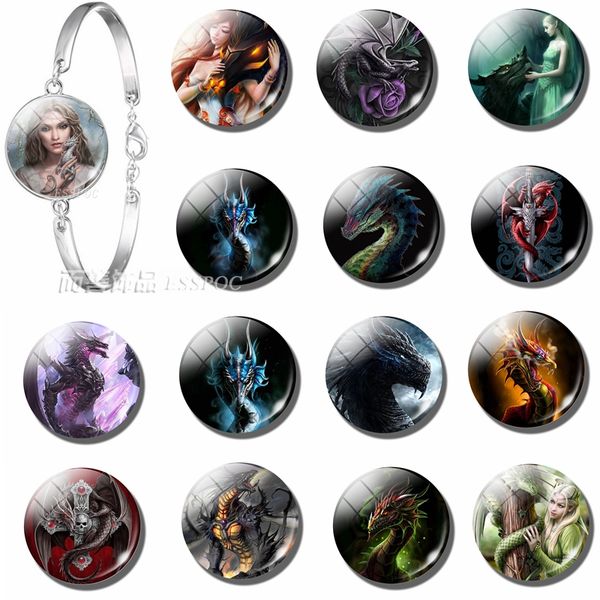 

fashion dragon girl goddess silver bracelet handmade glass cabochon dome fantasy wing jewelry men women bangle accessories gift, Golden;silver