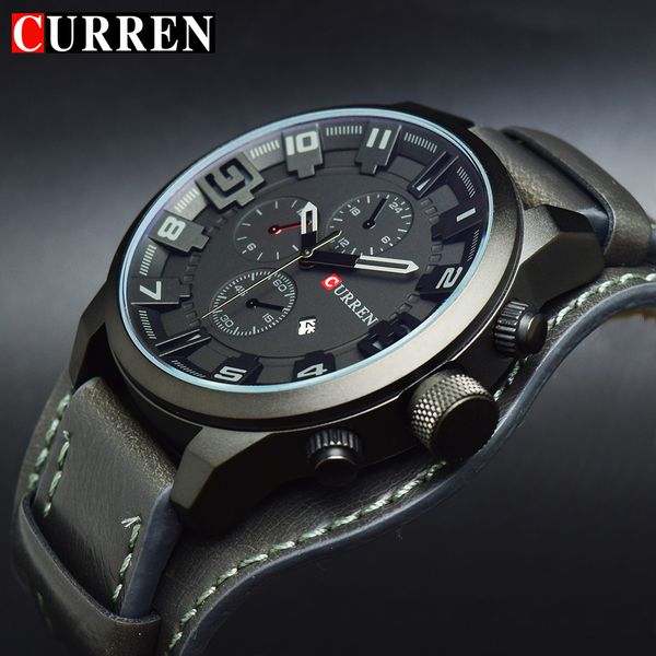

curren fashion men's watches grey man watch clock analog male sports watch relogio masculino army men watches 2018, Slivery;brown