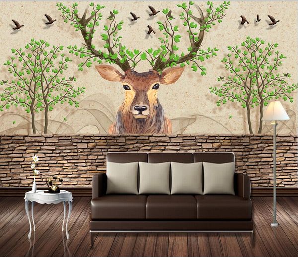 

3d wallpaper custom p nordic woods elk background wall european retro vintage background 3d mural murals wallpaper for walls 3 d
