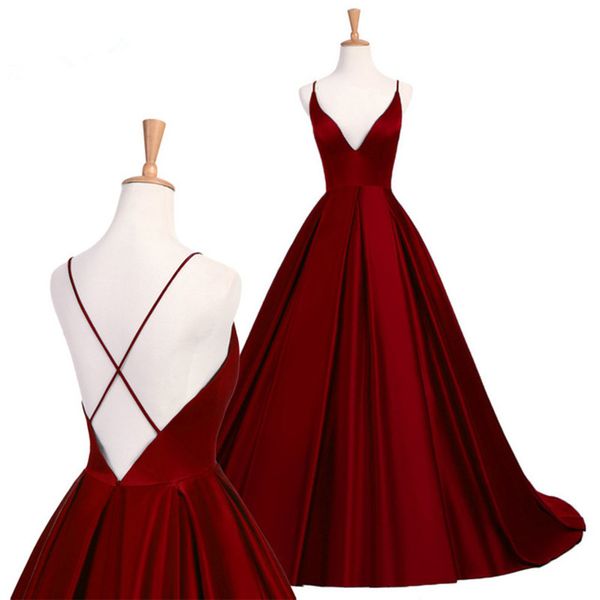 

setwell red satin a line evening dresses elegant sweep train formal dresses plus size vestidos de fiesta criss cross straps prom gowns, Black;red