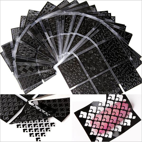 

3pcs 6pc 12pc 24pc nail art black hollow laser sticker stencil gel polish nail vinyl tip transfer guide template decals kit