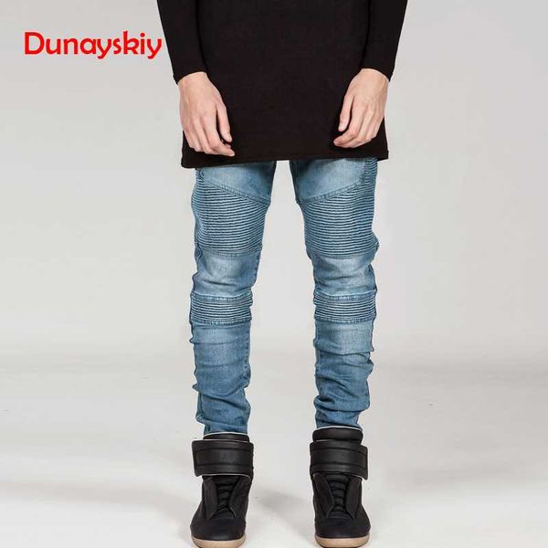 New Hot Sell Men Jeans Runway Slim Racer Biker Jeans Moda a vita media Hiphop Skinny per uomo Primavera Autunno Pantaloni in denim