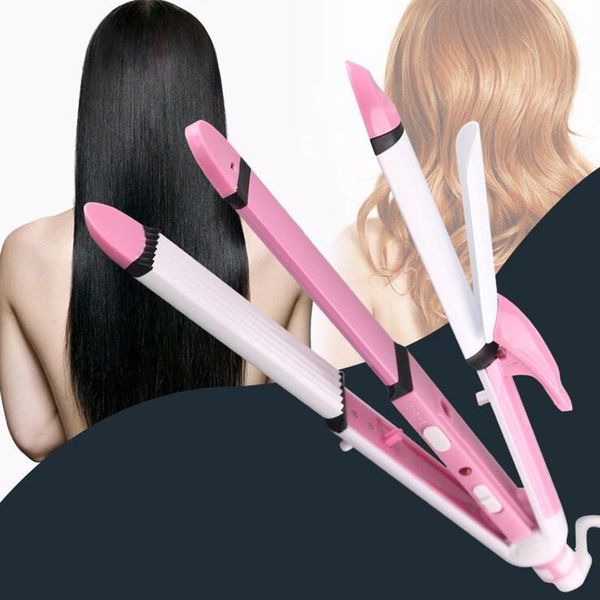 

kemei 3 in 1 ceramic straightener curler hair iron with comb corn clip curling iron straightening iron prancha alisadora, Black
