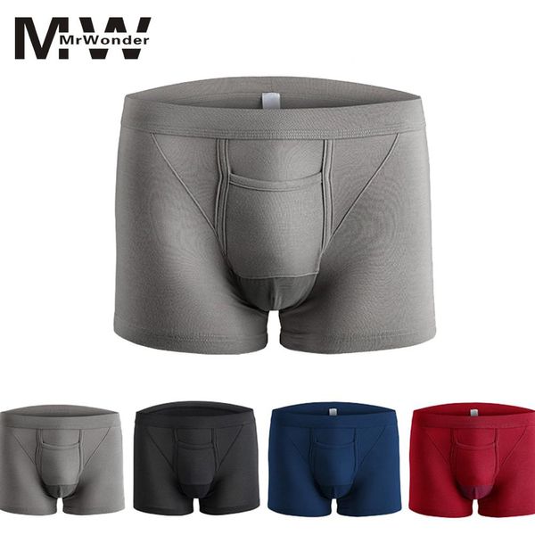 

mrwonder men cotton underwear tight boxer separation of scrotum penis breathable l-xxl boxers for male solid gray new design yi0, Black;white