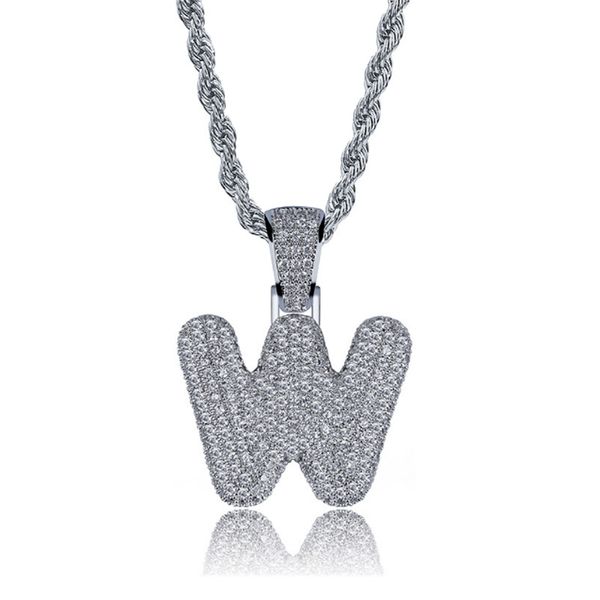 

New Hot Sale Silver Color 26 Letters Bubble Letter Pendant Necklace Luxury Micro Pave Cubic Zirconia Jewelry Hip Hop Necklace Party Gift