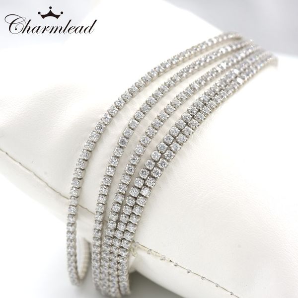 

charmlead new arrival 925 sterling silver party shine bracelet 5 lines classical cubic stone bling fashion women gift jewelry, Golden;silver