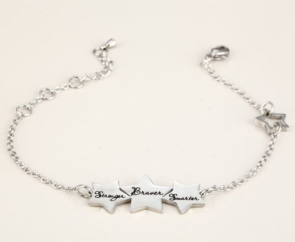 

10pcs stainless steel exquisite simple bracelet stronger braver smarter adjustable bracelet jewelry, Black