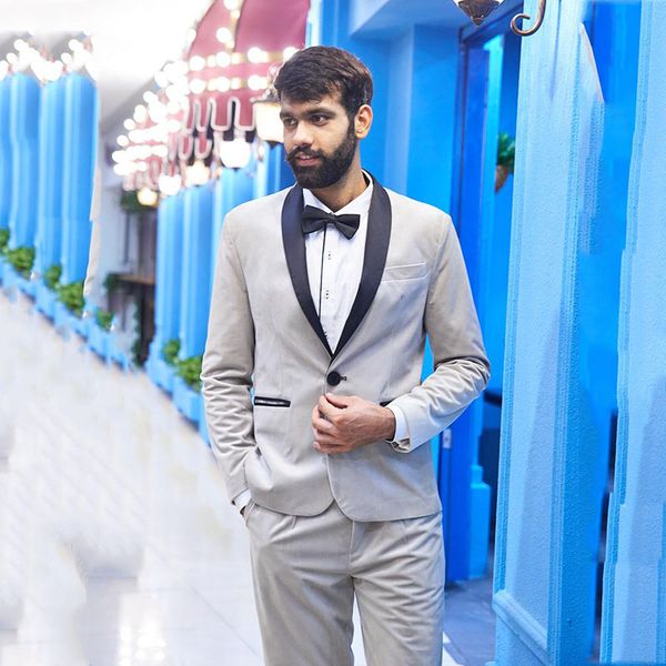 

custom made classy grey men suits for wedding groom tuxedos slim fit groomsmen suit shawl lapel 2piece prom wear formal suits (jacket+pants, Black;gray