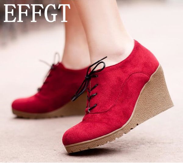 

effgt new women boots fashion flock high-heeled platform ankle boots lace up high heels spring autumn shoes for women b759, Black