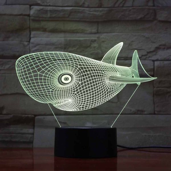 Shark 3D Visual illusion Light 7 colori che cambiano lampada da tavolo da tavolo Touch Xmas 2018 #R42