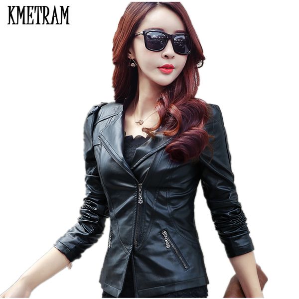 

2018 новая мода весна женщины розовый черный синий искусственной кожи куртки леди бомбардировщик мотоцикл прохладный верхняя одежда плюс раз, Black