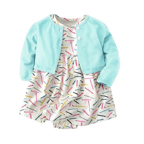 

children clothing sets 2-piece fashion bodysuit flower dres &cardigan set newborn baby girl clothes baby girl outfit, White